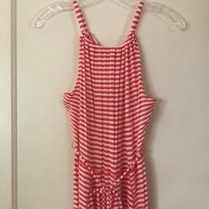 coral/white striped maxi sun dress